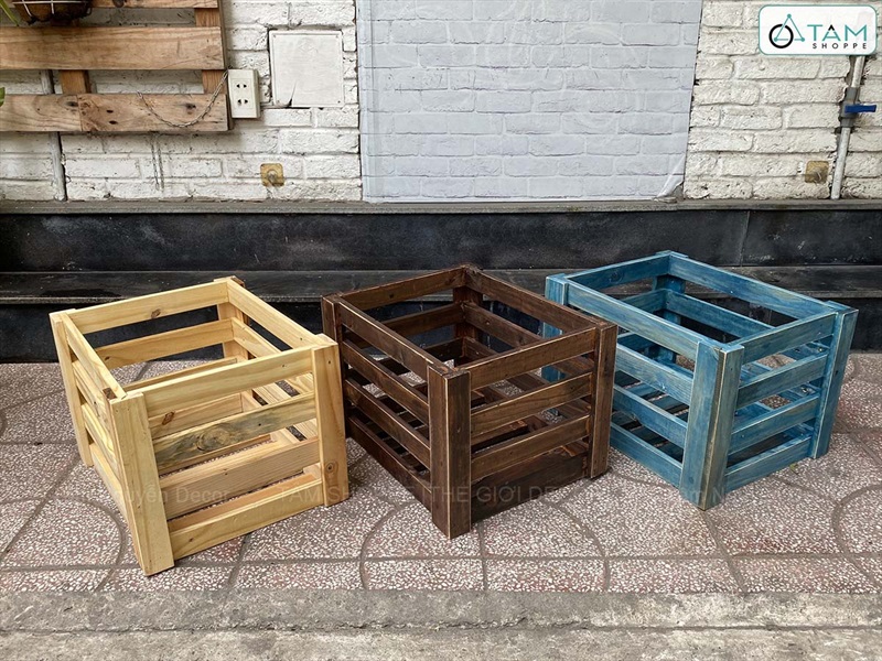 Thùng gỗ Pallet sọc [03 Màu] KT47x36.5x31cm DDNB-THUNG-02